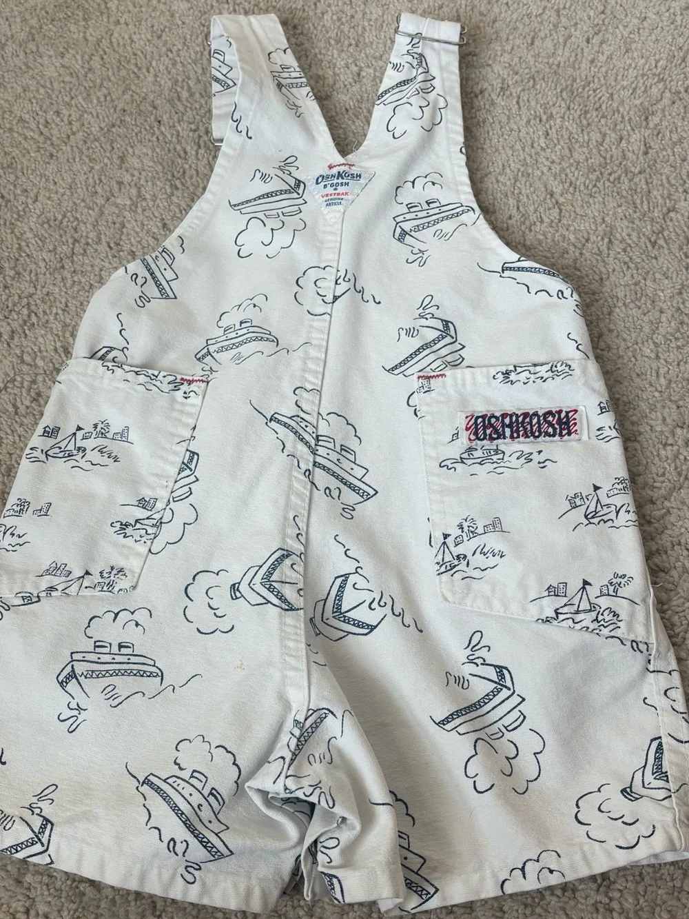 Vintage OshKosh B’Gosh Vestbak Sailboat Shortalls 2T Nautical USA Kids Overalls